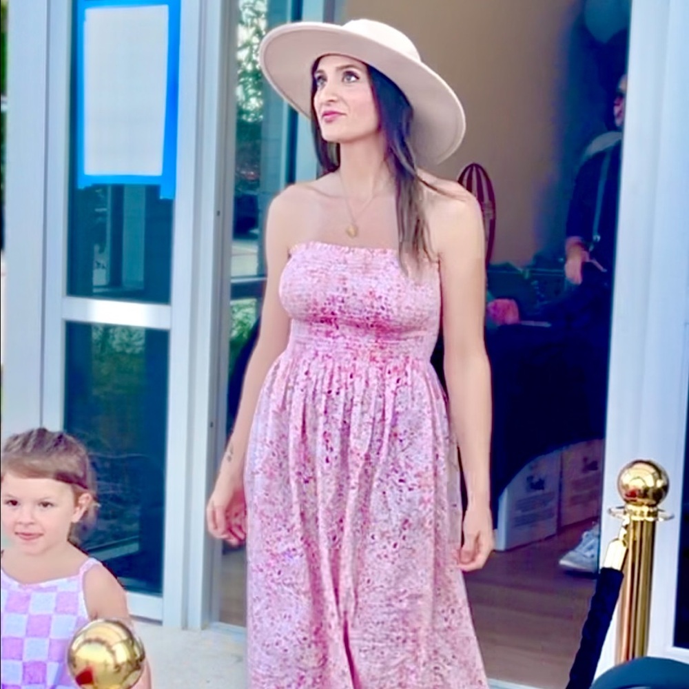Floral Pink strapless summer Dress